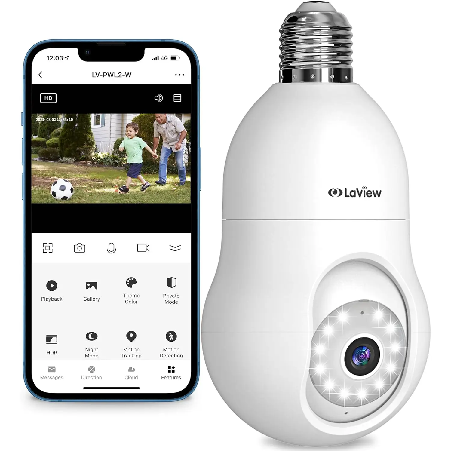 【Upgraded Performance】 LaView 4MP Light Bulb Security Camera, 【U.S. Patent Holder】360° 2K Wireless WiFi Security Cameras with Extension, 4 Color Visio