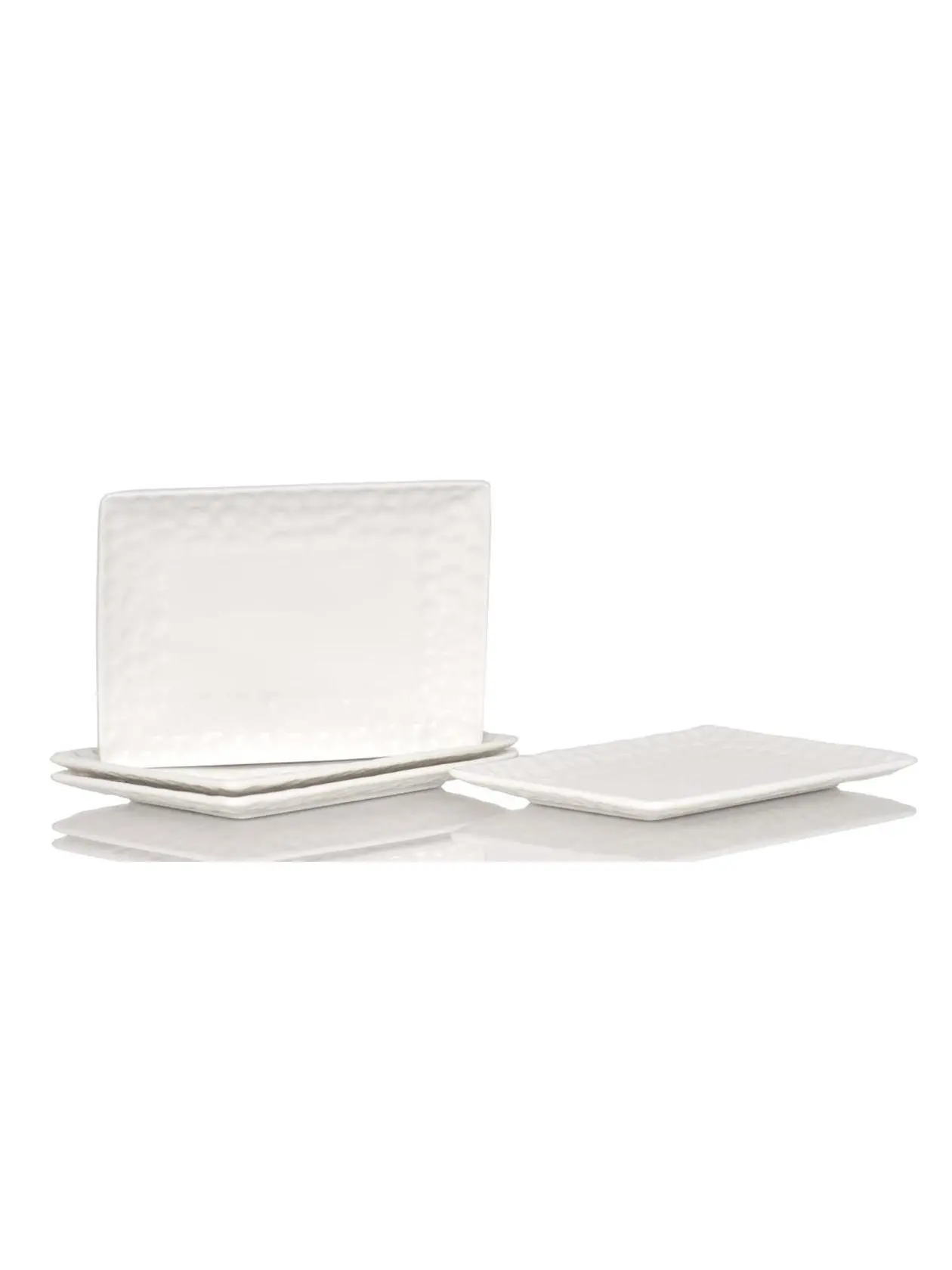 HomeRoots 483521 Stylish Rectangular Pebbled Porcelain Dinnerware Salad Plate Set - 6-Piece White Service for 6