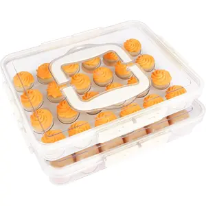 Deviled Egg Containers with Lid, 2 Pack Thick Clear Plastic Deviled Carrier with Handle Storage 48 Eggs, Stackable Egg Holder Portable Tray Platter for Fridge, Travel, Party-White