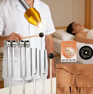 Resonance Sound Healing Tuning Fork Set 128Hz 136.1Hz 256Hz 384Hz with Activator for Stress Relief Deep Relaxation & Chakra Balancing Professional Sound Therapy