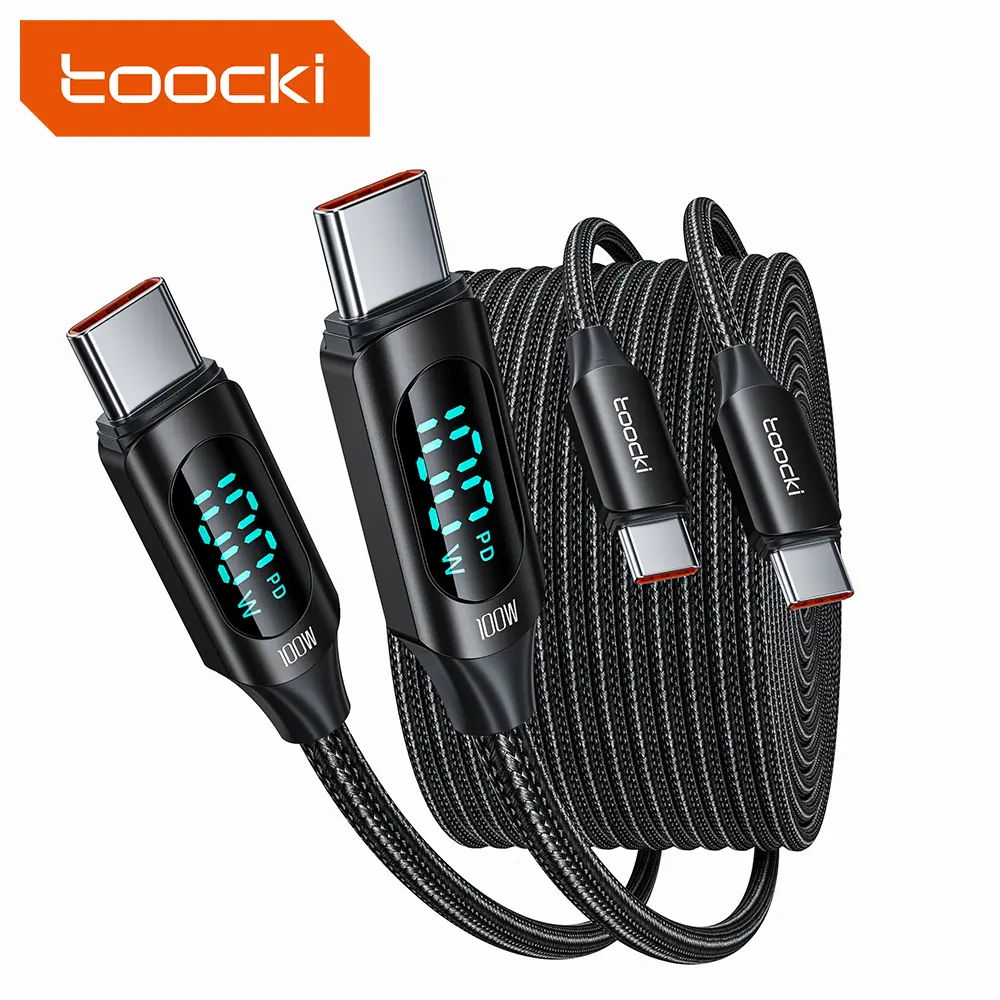 Toocki 2-Pack 6A/66W USB-C Charging Cables for Smartphone, LED Digital Display, 480Mbps Transmission Alloy Connector, Compatible with Samsung, Huawei, Xiaomi Cellphones