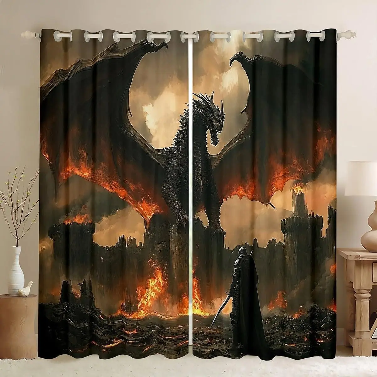Medieval Fantasy Dragon Blackout Curtains Ancient Animal Darkening Drapes Fairy Goth Curtains Bedroom Living Room