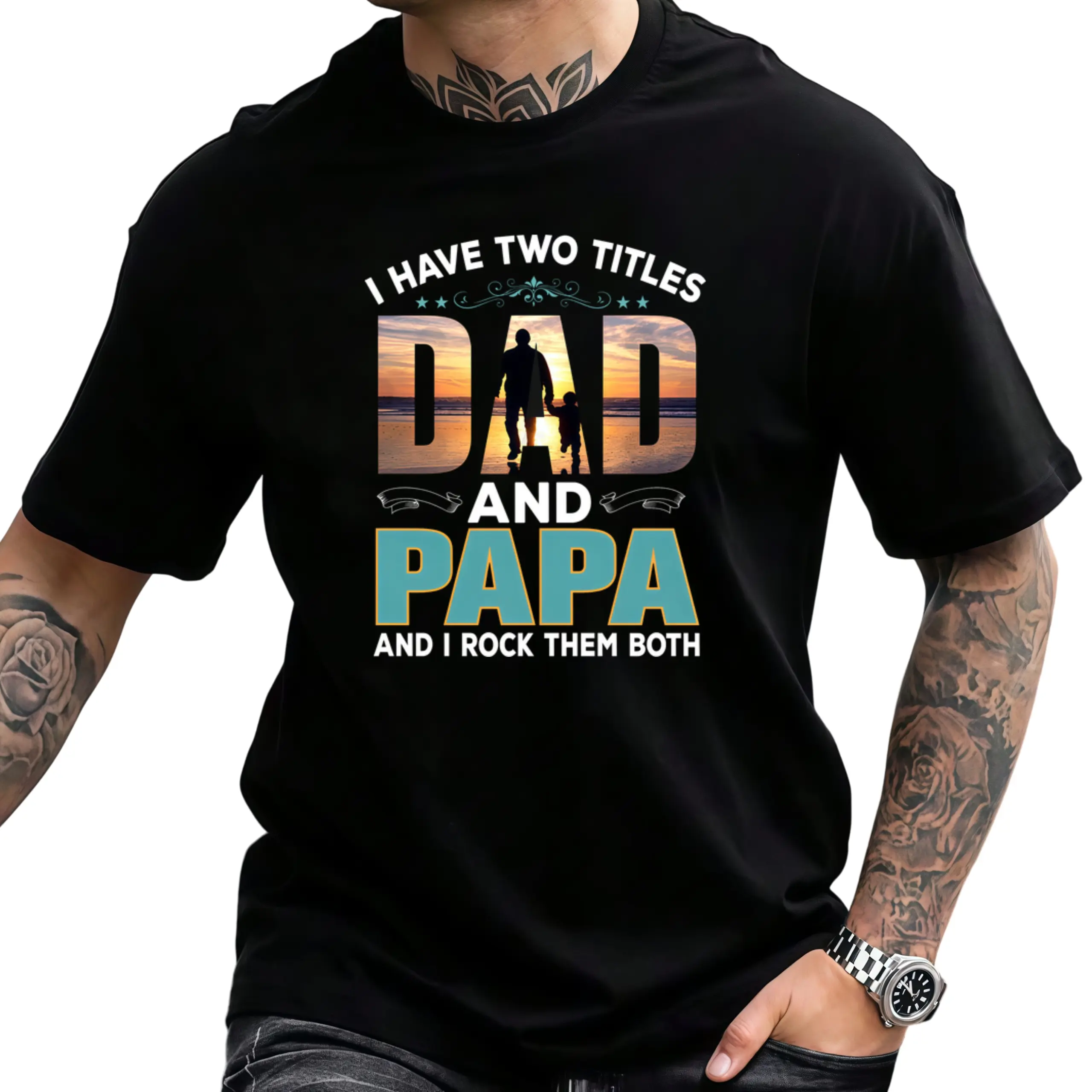 Men's Plus Size "Dad & Grandpa" Print T-Shirt - Two Titles Suitable for Grandpa Gifts, Casual Round Neck Short Shirt, Father's Day Present for Dad or Grandfather, Machine Washable Comfortable Casual Attire, PLUS SIZE