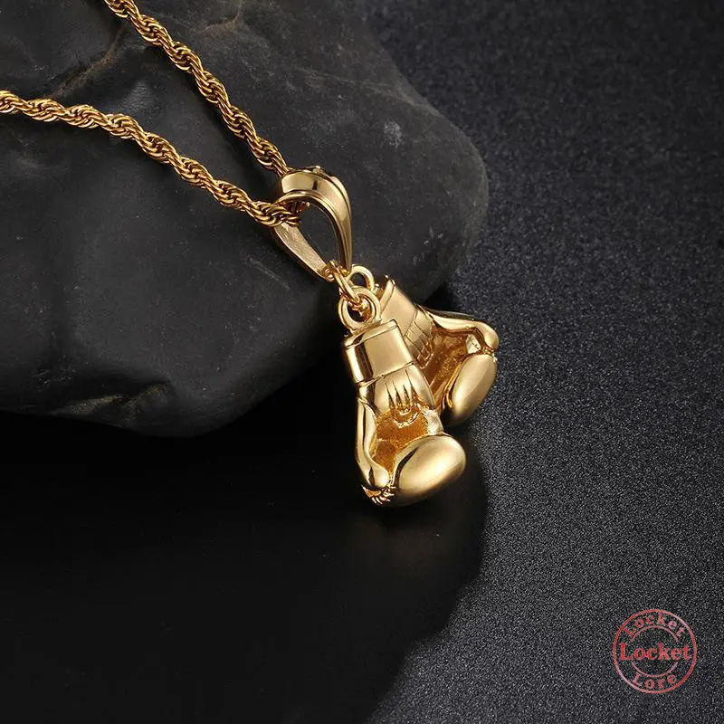 Unisex Stainless Steel Gold 3D Textured Boxing Glove Pendant Necklace - Chain & Link, Hip-Hop Vibe, Metal Coating Anti-Fading Fashion Sports Accessory, Adult Everyday Wear Birthday Gift, Fitness Partner Jewelry
