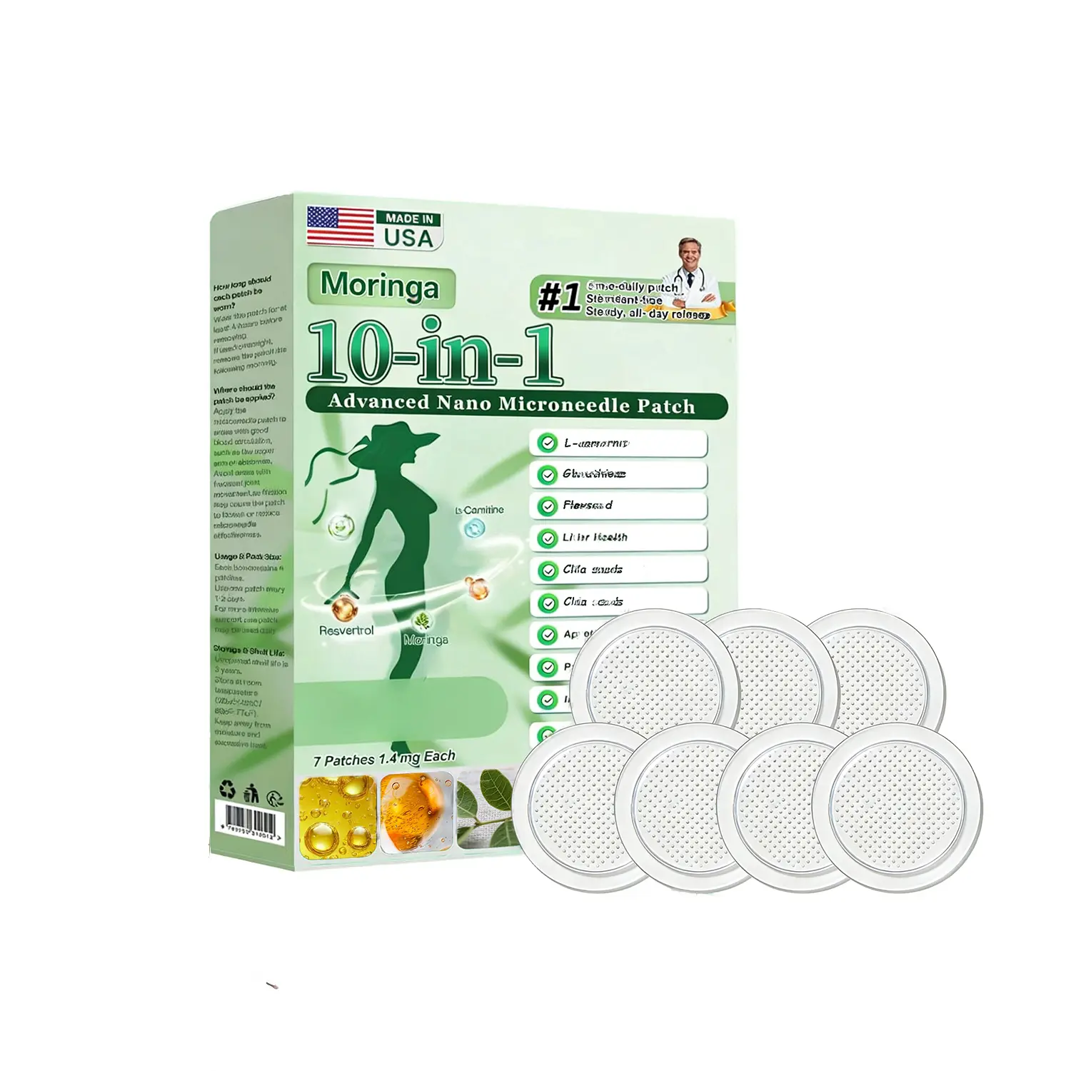 Moringa 10-In-1 Advanced Nano Microdarts Face Mask Patch, Gentle Firming Formula with Natural Ingredients, Suitable for All Skin Types,travel essentials, Daily, Work