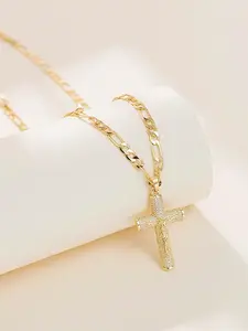 14k gold-plated Cuban, Cuban link chain, Jesus Christ cross chain high-quality jewelry, suitable for both men and women, party fashion jewelry, daily decoration, birthday gift, Daily Wear Necklace