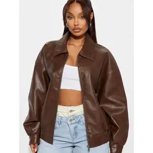 Hustle Mode Oversized Faux Leather Jacket – Chocolate | Women’s Oversized Vegan Leather Coat | Streetwear Moto Style Jacket