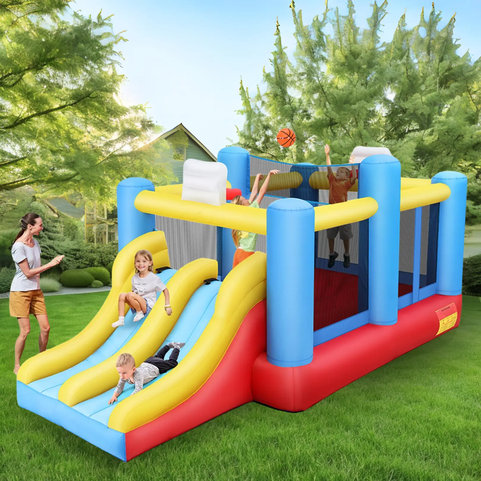 Bounce House Volleyball Game Park- Huge 16ft x10ft Sports Mania Bouncy House with Large Bouncer Area/Dual Slides- Inflatable Bouncy Castle for Indoor Backyard-Holds 6 Kids，Christmas Gifts