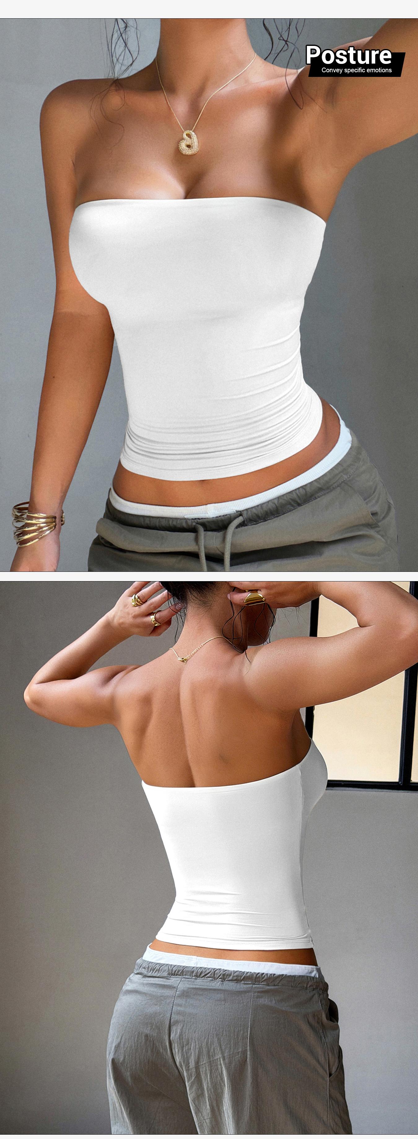 Women's Solid strapless Yoga Top Slim-Fit Crop Top, Comfort Stretchy Fabric, Edgy sporty Style, For Daily Commute & Vacation Looks, Ladies Clothes for Daily Wear，Womenswear, Sexy strapless, gym sets,yoga