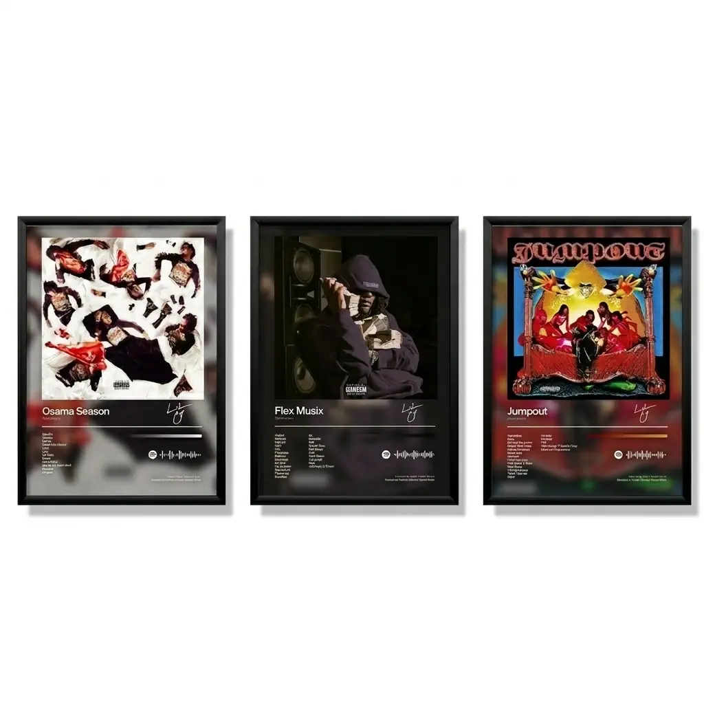 Osamason Poster 3 Pack - Album Wall Cover Art - Underground -  Minimal Arts - Dorm Room Decor - Music Lover Gift - Lil O, Flex Musix #32 Art Wall Decoration Minimalist Design Matte