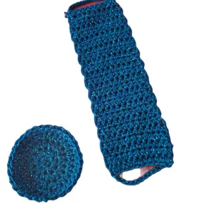 Mug Coaster and Cozy - Blue Textured Design with Ball Attachment