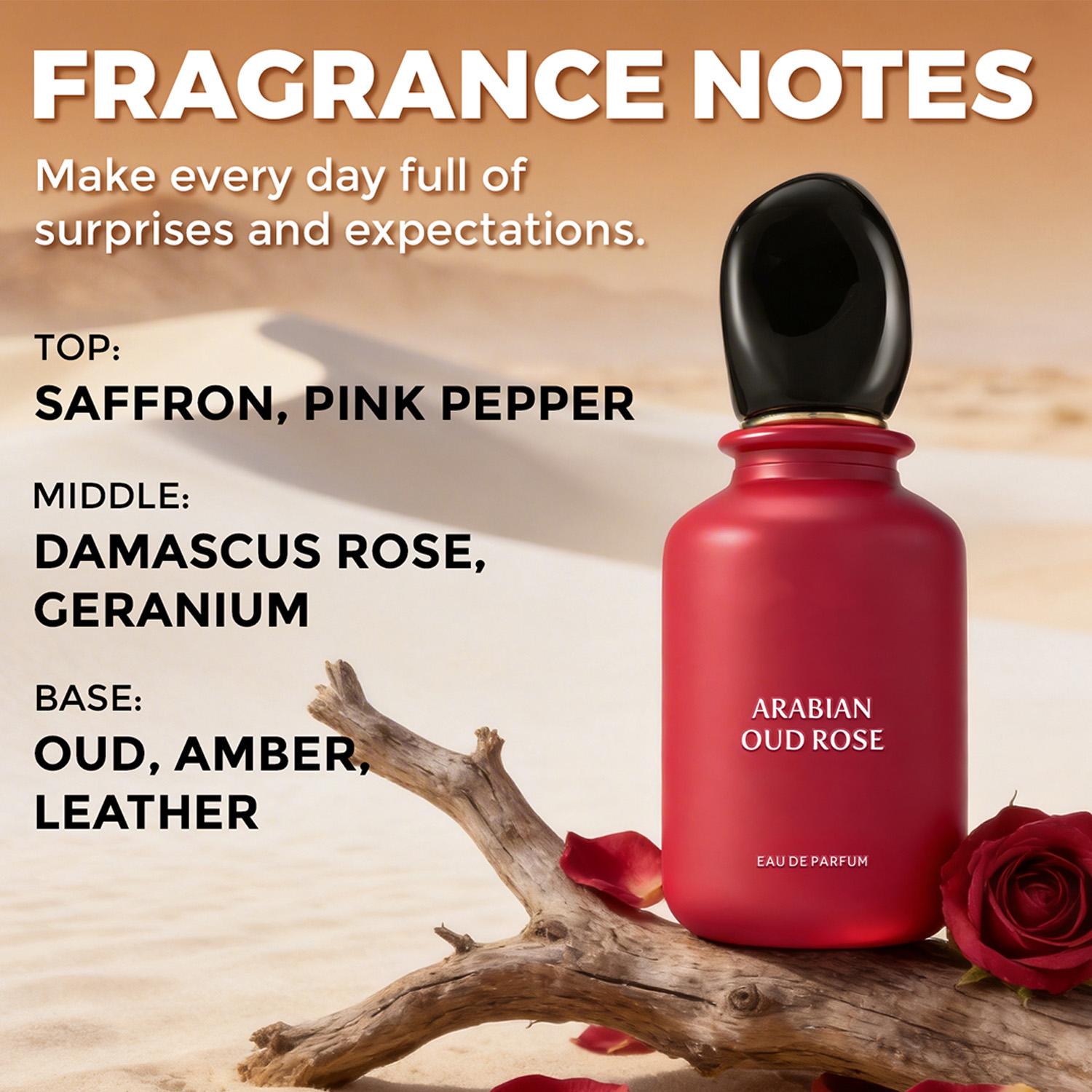 Arabian Oud Rose Eau De Parfum 58ml (1.96 oz) Saffron, Pink Pepper, Damascus Rose, Geranium, Oud, Amber, Leather – Long Lasting Fragrance, Luxury Women Perfume Gift