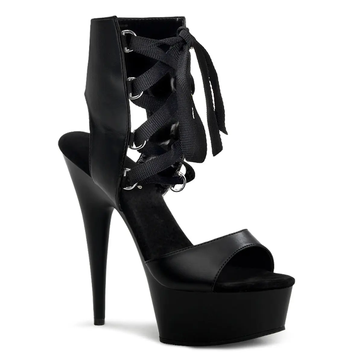 Women's Fashion Heeled Lace Shoes - 6-in Heel DELIGHT-600-14 Black PU Elegant Stylish Footwear