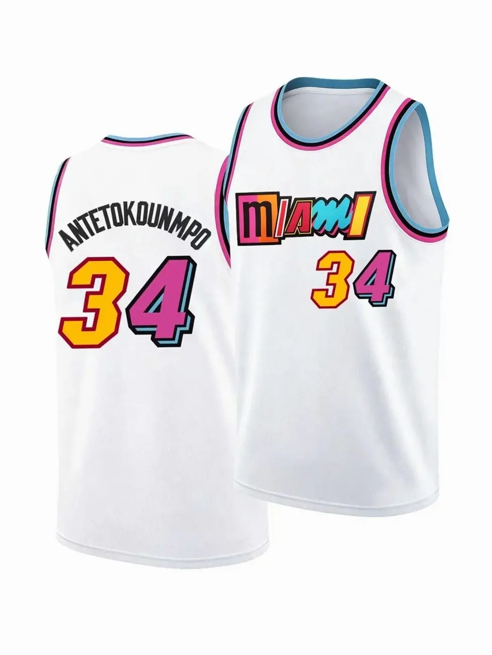 #34 Miami Color Block Basketball Vest | Stitched Embroidered Sleeveless Men Women Hip Hop Streetwear, Gift For Fans, Gift For Him, Gift For Her.