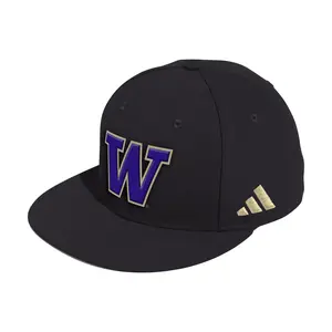adidas Mens Washington Huskies Fitted Wool Flat Brim Cap Casual - Black