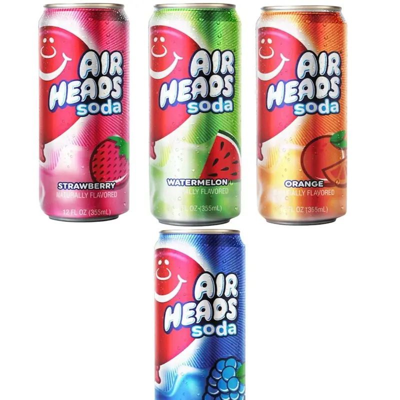 Airheads New Exotic Airhead Soda 12 Pack - Orange Watermelon Strawberry & Blue Raspberry - 12 Fl oz Cans - Choose Your Flavor