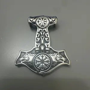 Mjolnir Hammer Stainless Steel Thor Hammer Pendant Nordic Viking 24 Inch Chain