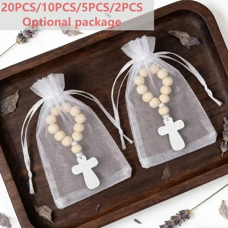 20pcs/10pcs portable prayer cross gifts, Religious party favors, personal sanctuaries, Mother's Day gifts, suitable for church use and easy to carry daily, wooden baptismal beaded suit, Easter gift, Bulk gift