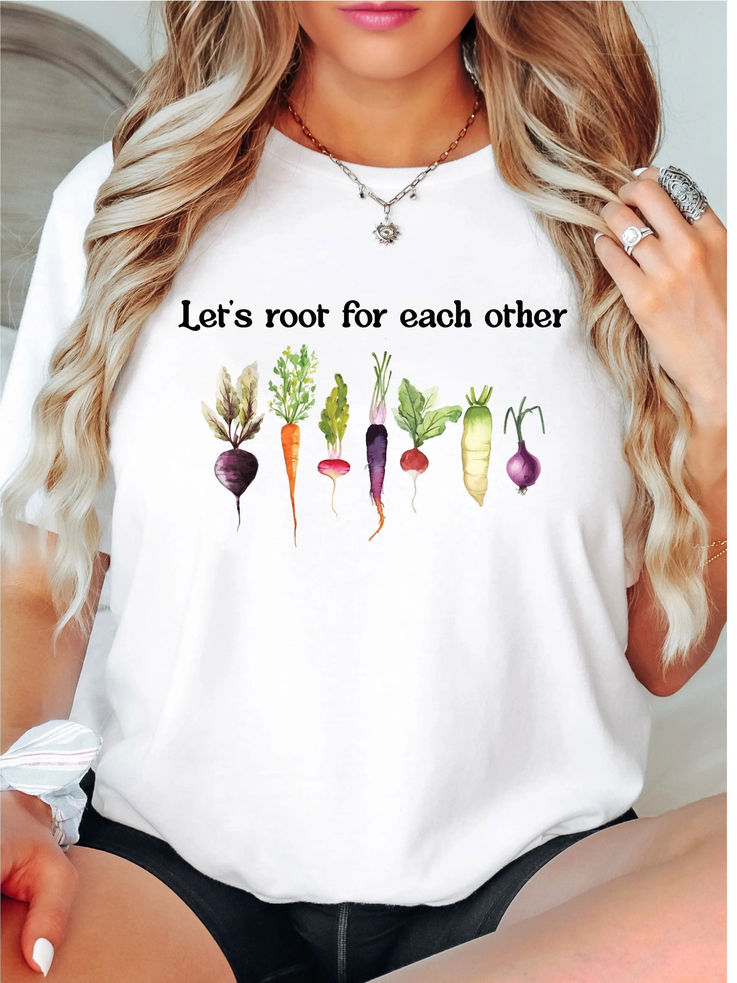 Lets Root For Each Other T-Shirt, Funny Vegetable Shirt, Vegetarian Gifts Tee, Plant Lover Tee, Plant Women Shirt, Spring Vibes Short Sleeve.