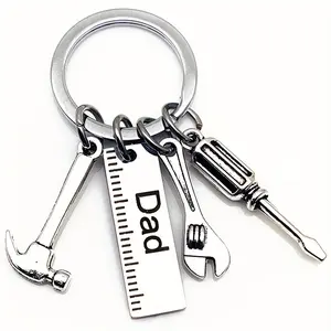Keychain for Dad Featuring a Mini Hammer, Wrench, And Screwdriver - Made of Sturdy Metal, Waterproof, And Designed with a Modern uch, Complete with an Engraved Tag That Says 'DAD' - an Ideal Present for Father'S Day.