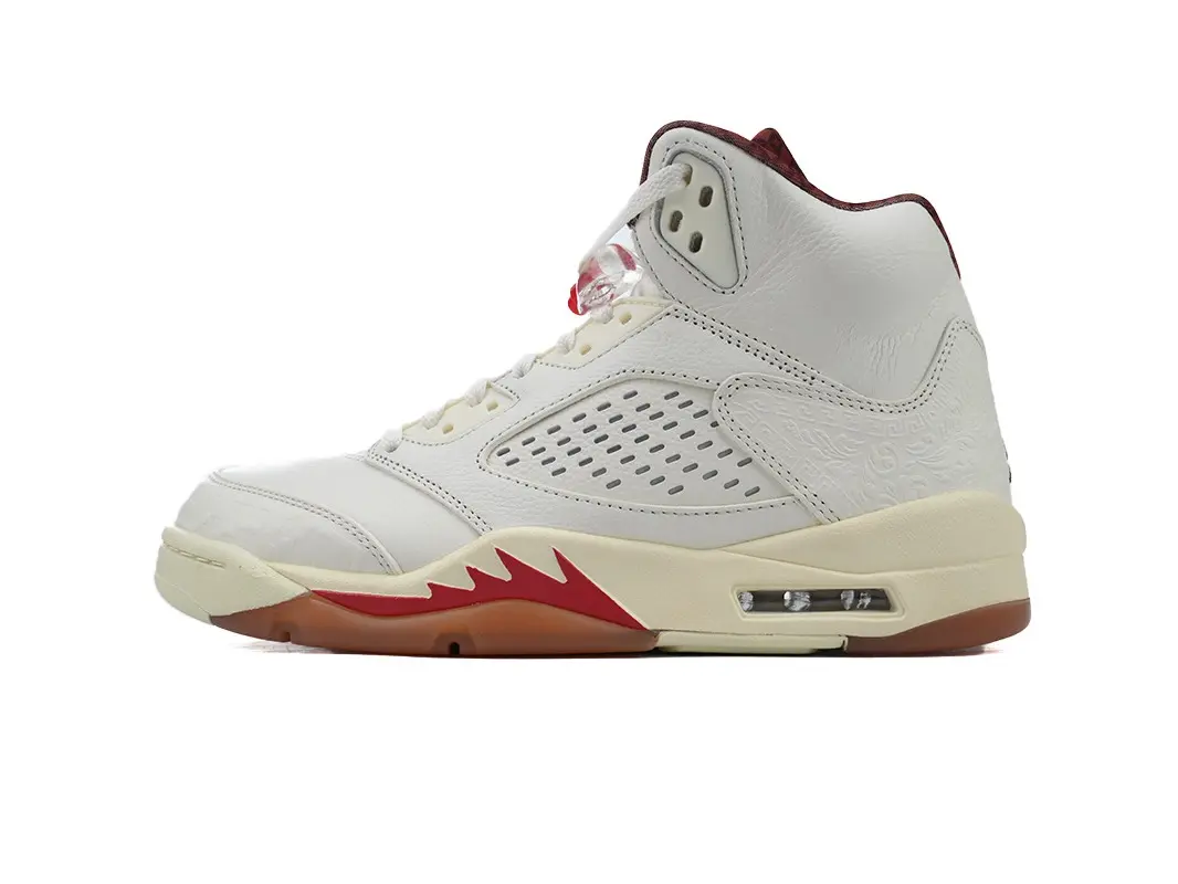American Retro Style High Top Athletic Shoes, Off-white Base With Burgundy Detail Breathable Perforated Upper, Flexible Cushion Midsole Casual Basketball Sneakers For Men Commute & Dating