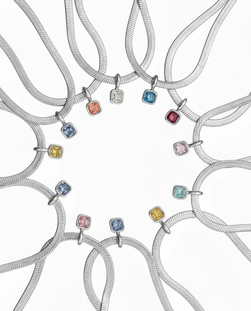 Silver - Arya Birthstone Necklace - 18k Gold Plated Stainless Steel Zirconia Stone Water Resistant Sweat Resistant Tarnish Free