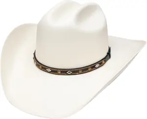 Shantu Cowboy Hat for Men Handmade in Mexico Rodeo Concert Sombrero 4" Brim 4 5/8" Crown Hatband Accents Classic Design Elements Comfortable Lightweight Rice Paper Material Authentic Western Style