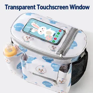 Stroller Organizer with Transparent Phone Pocket, Cute Puppy Print Baby Diaper Caddy, Large Capacity Stroller Hanging Bag for Bottles, Wipes & Toys, Universal Fit for Most Strollers Mommy