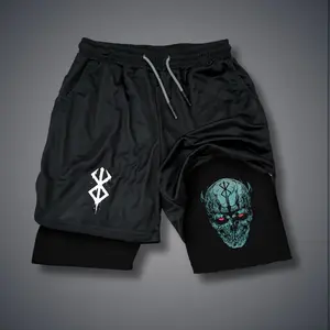 Berserk 80s 90s Double-Layer Sports Shorts Graphic Shorts Black Camo Streetwear Shorts Men Outfits Men Vacation Outfits Shorts
