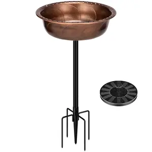 VIVOHOME Round Oval Polyresin Bird Bath Bowl with Metal Stake, 29 Inch Height Outdoor Freestanding Birdfeeder, Capacity 1.3 Gallons, 5-Pronged Base, Bronze    Flower Birdbath