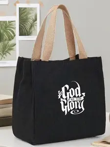 Vintage Gothic Canvas Handbag, God Be the Glory Print Tote Bag, Faith Theme Shoulder Bag, Durable Fabric, Casual Style