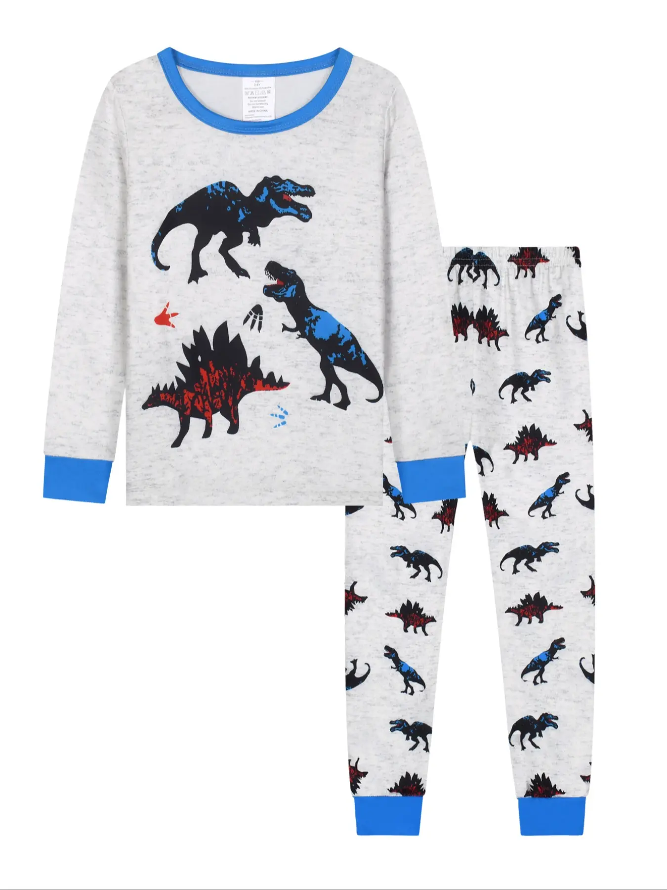 Boy's Dinosaur Digital Print Pajama Set, Round Neck Long Sleeve Pants, Breathable Comfort, Casual Loose-Fit Sleepwear for All Seasons, Cartoon Pattern Pajamas