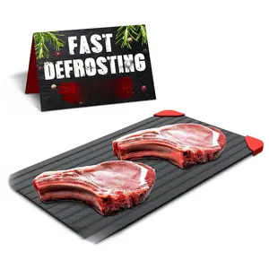 Defrosting Tray for Frozen Meat 14x8 in - Non Stick Aluminum Thawing Tray for Frozen Meat Fast Defrosting, Easy to Clean Thawing Plate with Silicone Corners & Hanging Hole