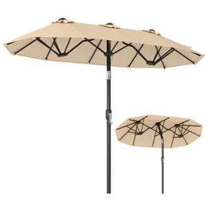 COSTWAY Double-Sided Patio Umbrella w/Push Button Tilt, 10 x 5.3 FT Outdoor Market Table Umbrella with Crank Handle, 3 Air Vents, Sun-Protective Canopy, 12 Sturdy Ribs for Pool Garden Deck Backyard
