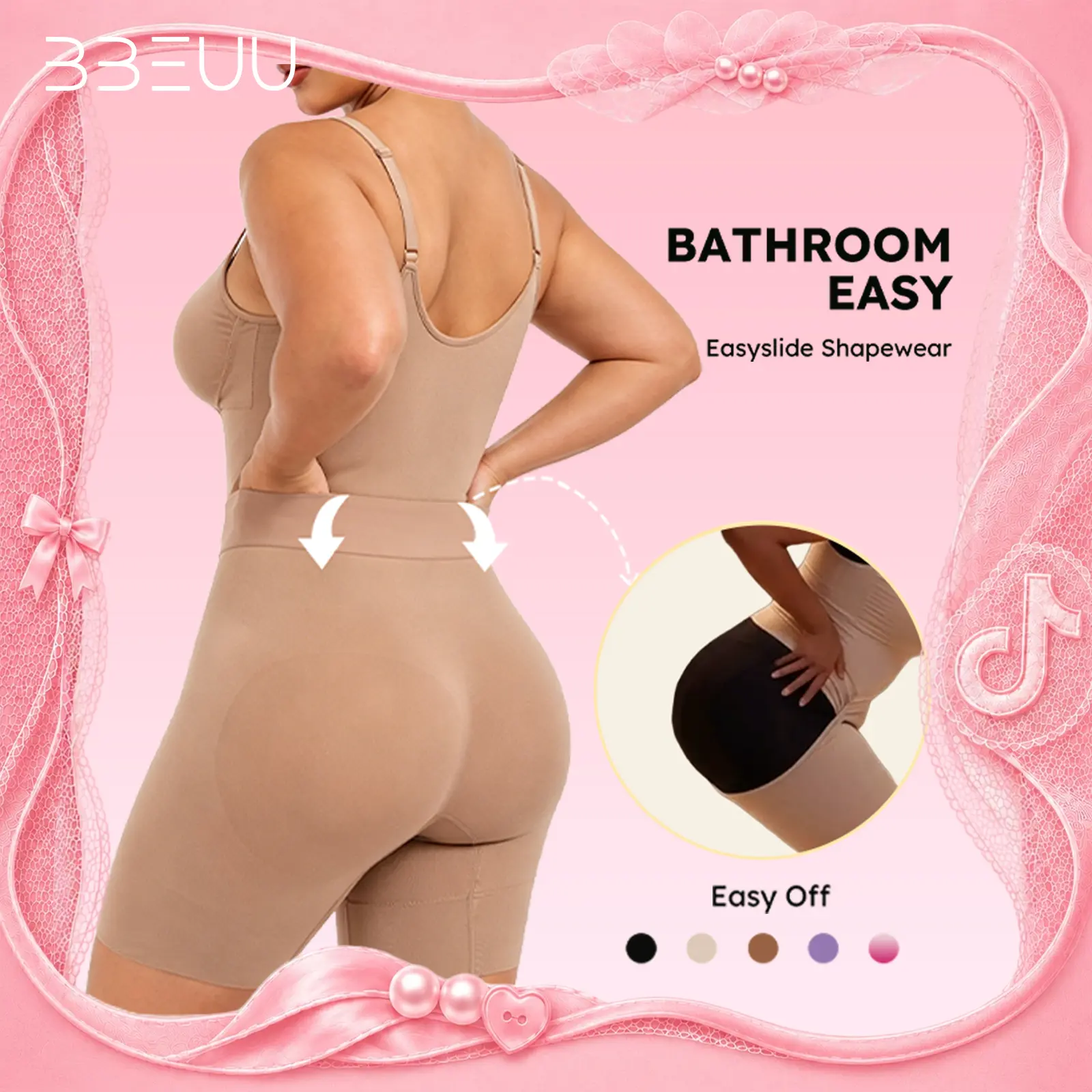 BBEUU Back-Opening Design Shapewear Tummy Control Butt Lifter Faja Back Pull Down Bodysuit Scruntch with Back Bone Support & Cotton Gusset for Women Postpartum Fajas Colombian Girdles Body Shaping Underwear Breathable & Comfortable for Daily Wear