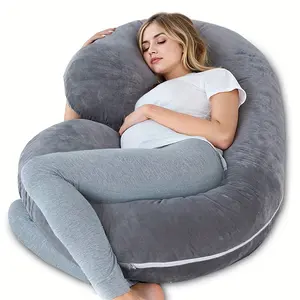 Full Body Pregnancy Pillow - C-Shaped Maternity Sleeping Pillow with Removable Velvet Cover - Ergonomic Support Wedge Positioning Pillow for Back, Neck, knees, hips, feet - Ideal for Side Sleepers, Pregnancy & Postpartum - Machine Washable Pillowcase