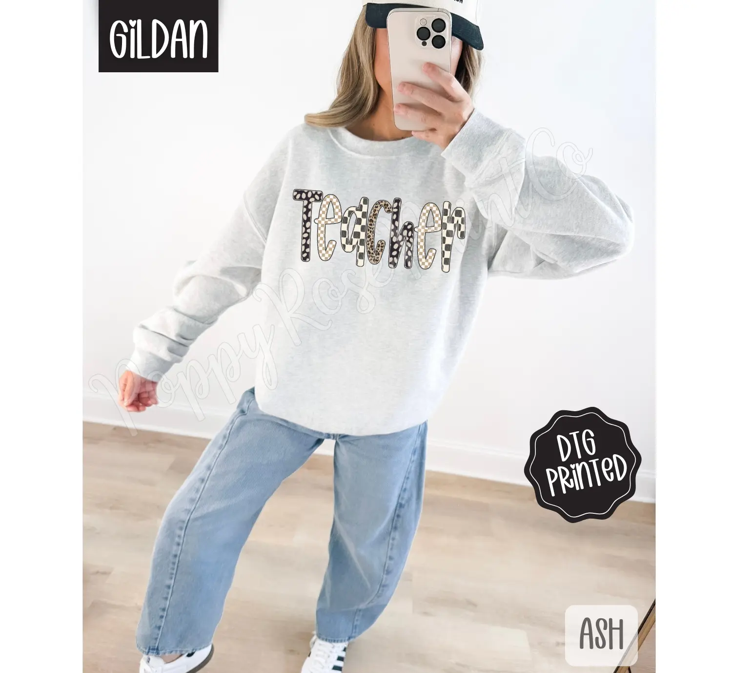 Checkered Teacher Sweatshirt, Trendy Women's Sweater