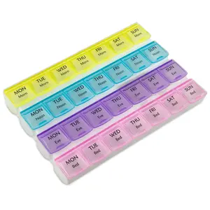 Weekly Pill Organizer - 4-Times-a-Day Pill Planner Pill Box Separates Pills & Vitamins with Daily Morning, Noon, Evening & Night Compartments, Travel Medication Reminder Monday to Sunday Healthcare Aid