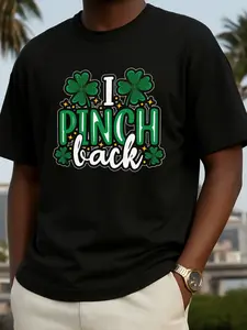 Men'S St. Patrick'S Day T-Shirt - Funny Irish Saying "I'm Pinch Back" with Shamrock Design, Lightweight Short Sleeve Casual Shirt for Parades, Parties & Casual Attire - Green & Print on Black, All-Season Fit Adult Apparel