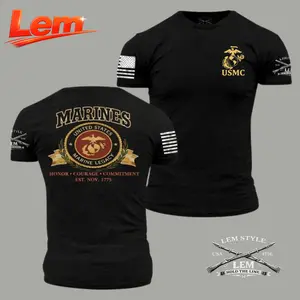 USMC Marines “Honor Courage Commitment” United States Marine Legacy Emblem American Flag Sleeve Unisex T-Shirt