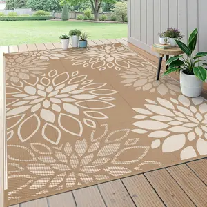 Waterproof Reversible 6x9 Floral Outdoor Rug, Plastic Straw Patio Carpet Mat for Indoor Outdoor, RV Camping Deck Camper Porch Balcony Backyard Picnic
