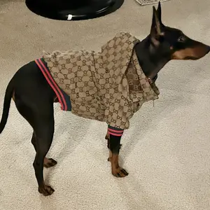 Dog Hoodie Luxury Fashion Winter Small Dog Jacket Clothes Vintage Classic Designer Warm Pet Coats Zipper Design Easy On/Off French Bulldog Teddy Pug Puppy Clothes(S)