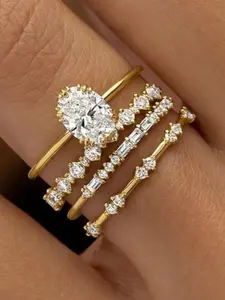 Gold Water Drop Main Stone Stackable Ring Set, Zircon Multi-Layer Design, Daily/Date/Party Sparkling Accessory, Solitaire Stackable Rings