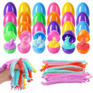 Yunfan 24 Pack Prefilled Easter Eggs with Dinosaur Stretchy Strings Fidget Toys Stress Reliever Sensory Squeeze Toys for Easter Basket Stuffers Egg Hunt Party Favors Birthday Gifts