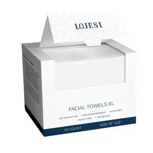 Disposable Face Towels Box of 50 Sheets, Extra Large & Super Soft, Dry Wet Use, 100% Biodegradable, Ideal for Daily Cleansing, Facial Towel
