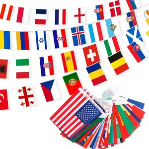 100 Country Flags Banner 82ft, Pre-Strung Reusable Polyester Flags of the World International Bunting for Classroom Decor, Party, Festival, Patio & Outdoor Events