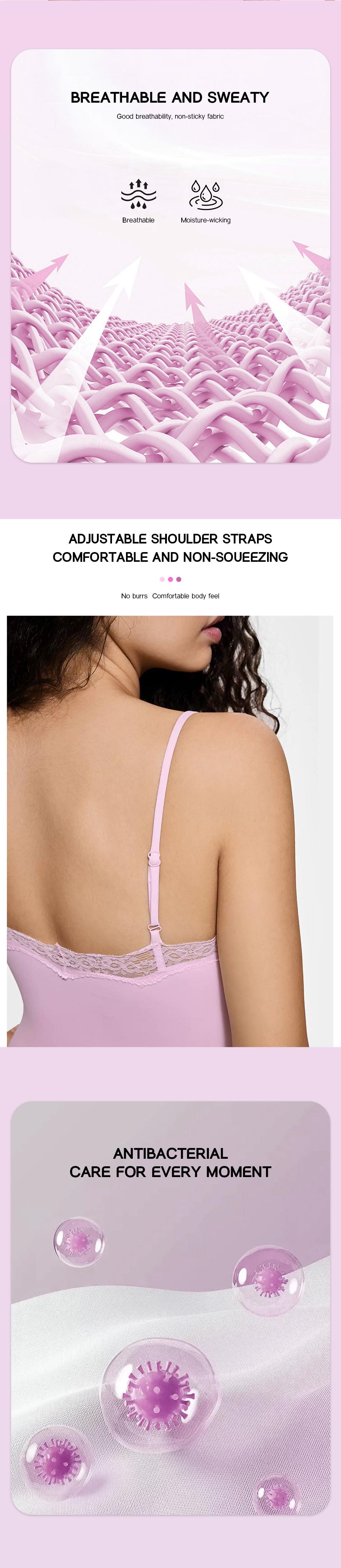 KatchMe Lace Series Women's Simple Style Spaghetti Strap Lace Trim Breathable Bodysuit, Chic Lightweight High Stretch Playsuit, Seamless Basic Nightdress