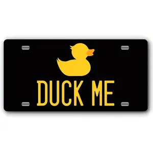 Duck Duck Front License Plate - Vanity Plate for Ducking Enthusiasts Compatible with for JEEP Vehicles- Duck Me Tag - Hand Made in The USA Black - Duck Me