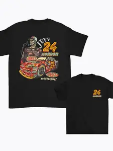 Jeff Gordon 24 Racing Print Graphic Round Neck T-Shirt, Cool Car Design, Eye-Catching and Unique, Loose Fit, Casual Style, Perfect Match