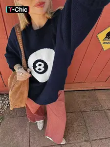 Women's Casual Loose-Fit Knitted Sweater, Round Neck Long Sleeve Pullover, Autumn Winter Fashion, Vintage Lazy Style, Unique Design, Knitwear, Womenswear